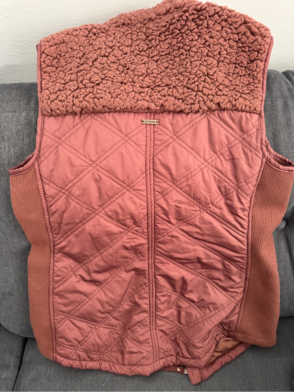 Prana Quilted Sherpa Vest in Mauve Rose